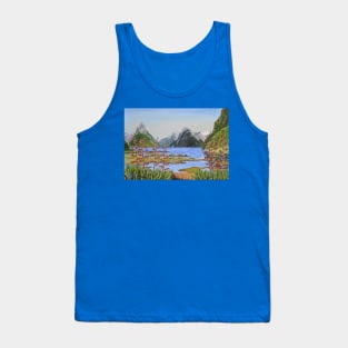 A clear day in Milford Sound, New Zealand Tank Top